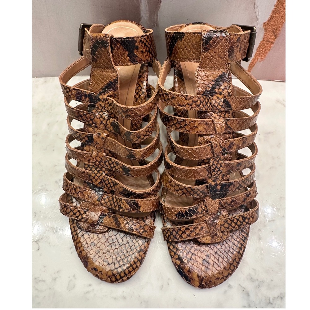 Vionic Sami Boa Brown Snakeskin Embossed Leather Gladiator Sandals Womens Sz 7.5